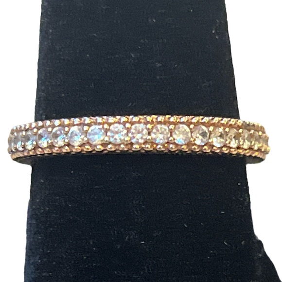 Judith Ripka Pave’ Diamonique Ring CZ Gold Clad Sterling Silver Thin Band Size 9 - Picture 1 of 9